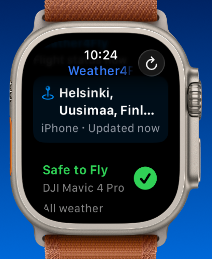 Apple Watch showing key drone flight conditions