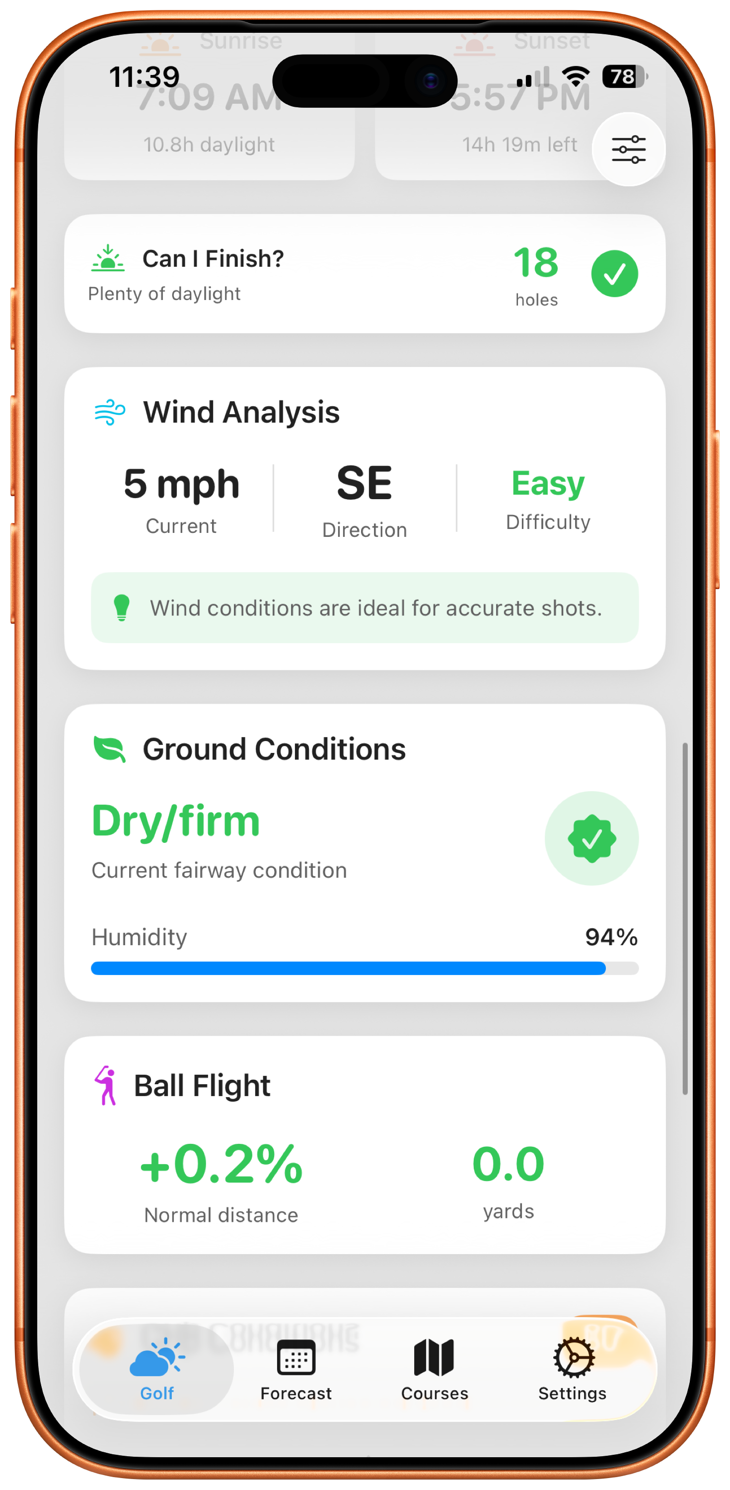 Weather4Golf wind analysis forecast