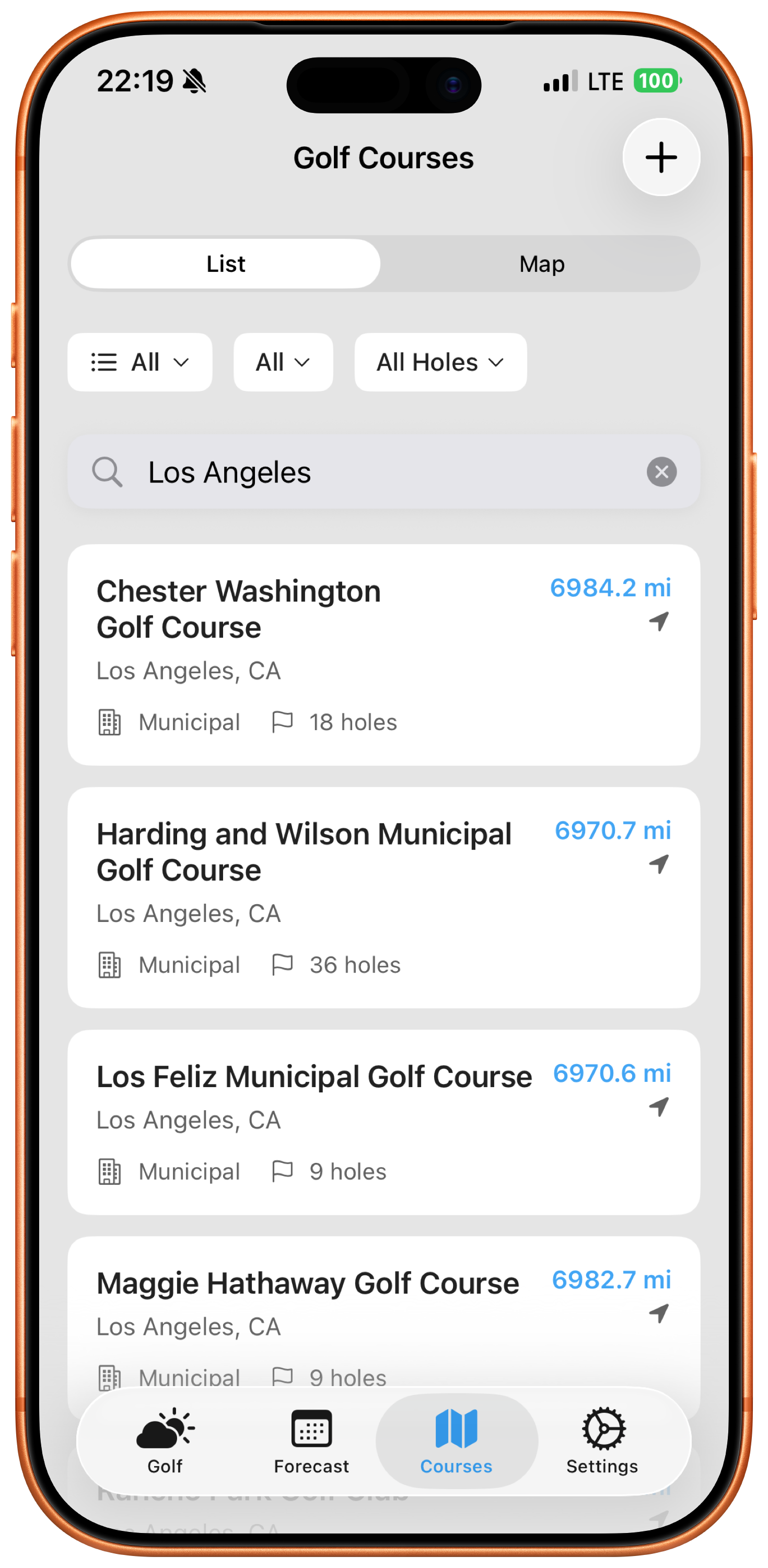 Weather4Golf feels-like temperature detail